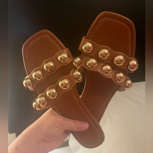 Brown and Gold Stud Sandals - Picture 3 of 3